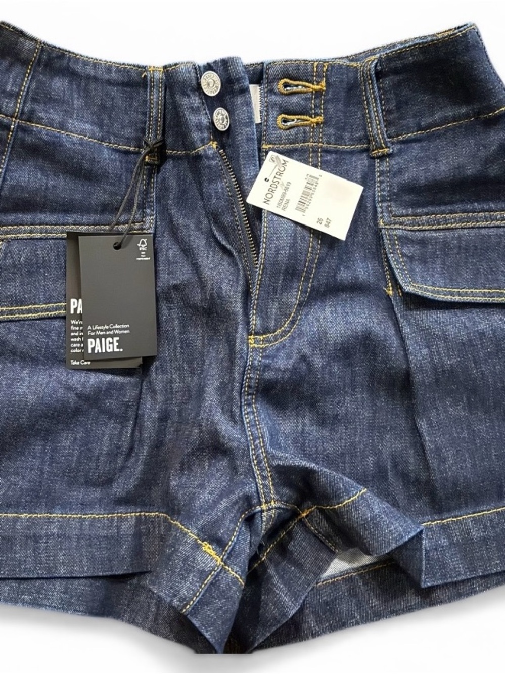 PAIGE Indigo Denim High-Rise Utility Shorts NWT